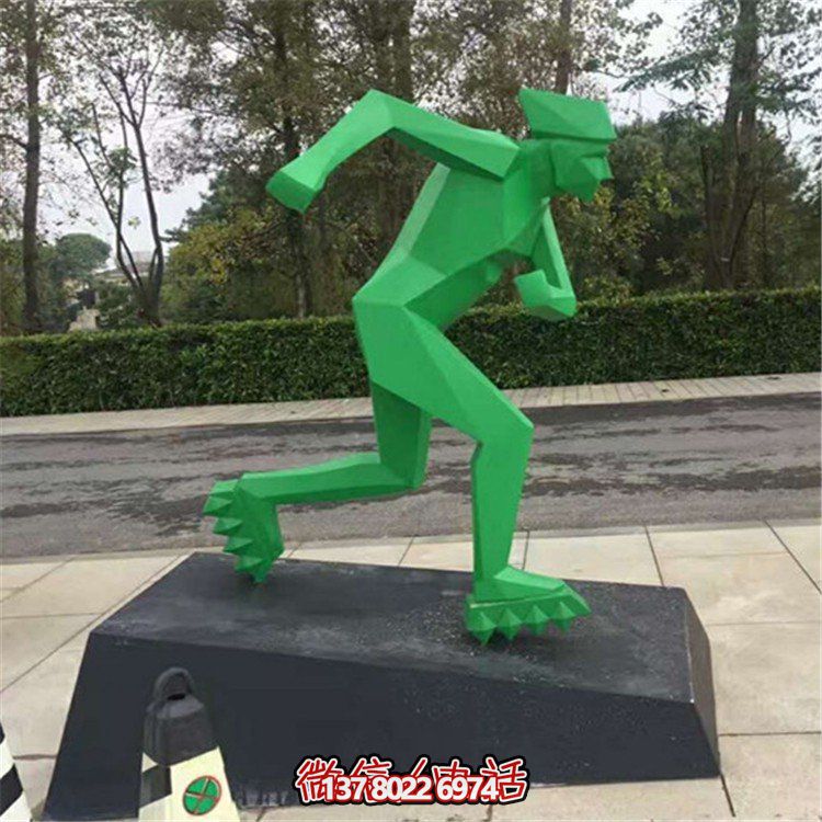 不锈钢几何轮滑人物雕塑