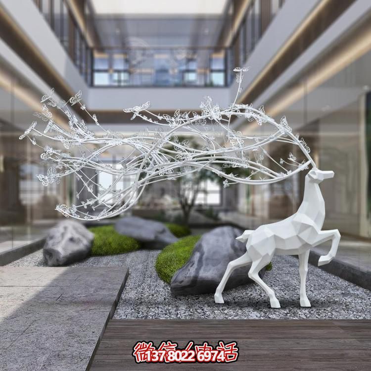 大型几何抽象梅花鹿雕塑