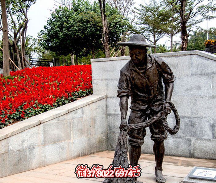 仿真捕鱼人撒网装饰公园景观铜雕塑