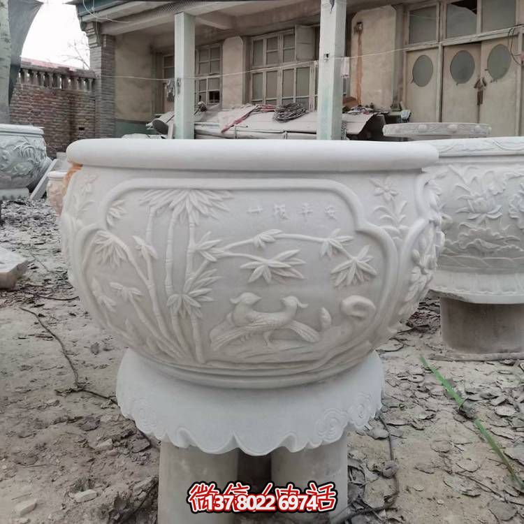 仿古汉白玉浮雕竹子水缸