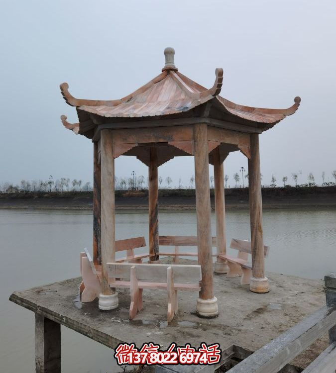 完美结合中式风格的石雕凉亭摆件