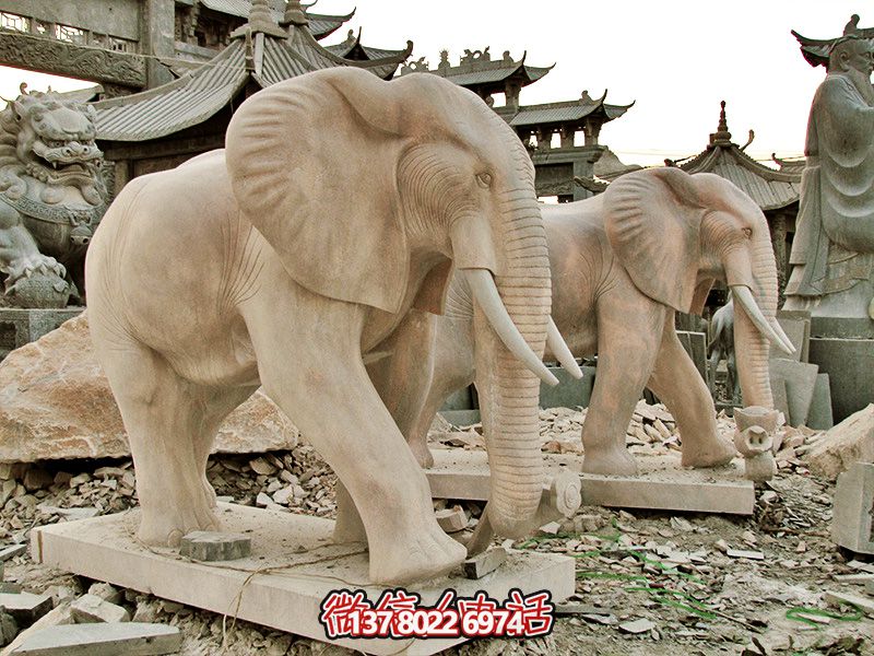 精美大理石石雕大象雕塑，美化户外园林景区