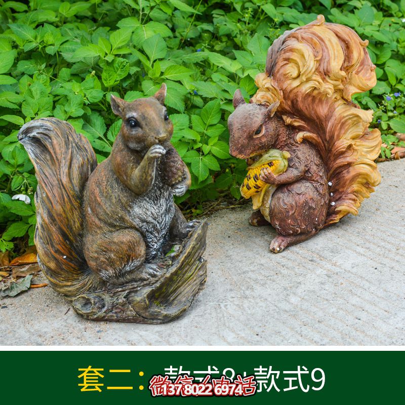景区松鼠雕塑，玻璃钢玻璃玉米抱松子