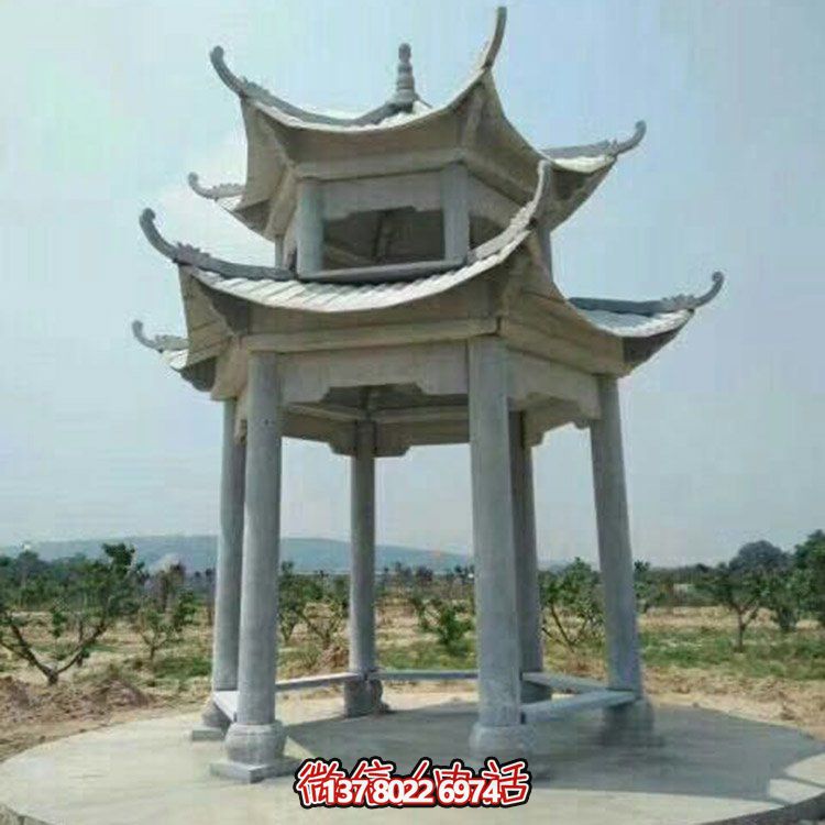 精美仿古建筑二层砂岩大理石凉亭，休闲摆放公园中