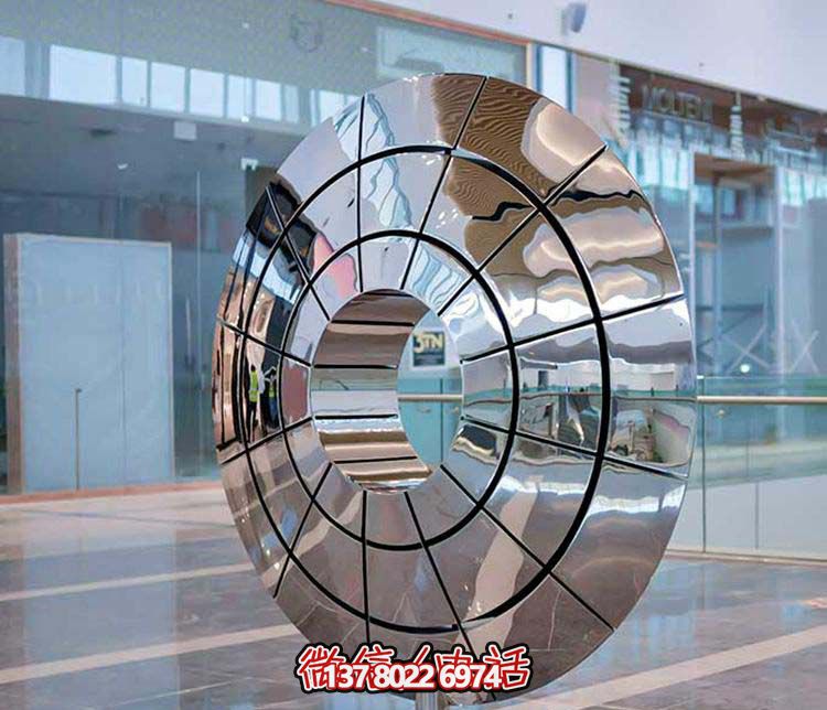 不锈钢雕塑伞状圆环，创意装点商厦镜面
