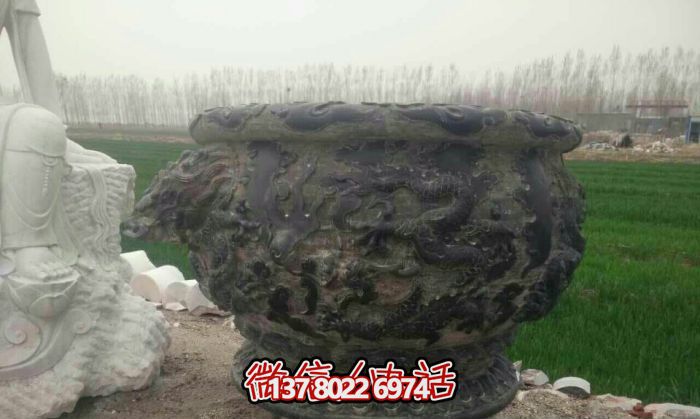 仿古青石圆形庭院浮雕缸雕塑 仿古青石圆形庭院浮雕缸雕塑
