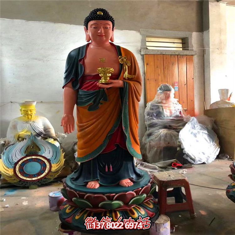 玻璃钢彩绘神佛三圣雕塑，为景区大型景观装饰品