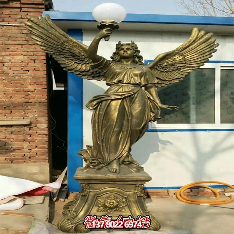 玻璃钢仿铜西方天使举灯装饰摆件