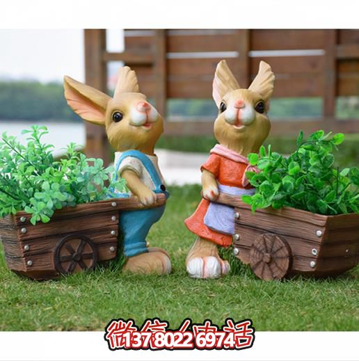可爱兔子雕塑，点缀玻璃钢户外园林景观