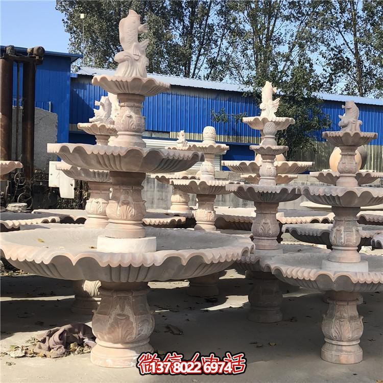 精美红石雕别墅喷泉摆件