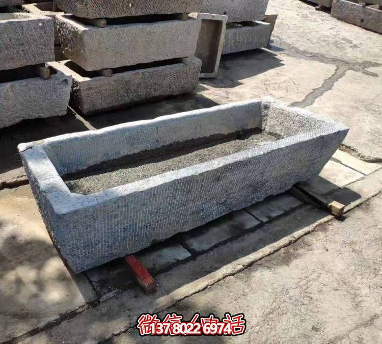 古典长方形大理石石雕仿古旧老石槽摆件
