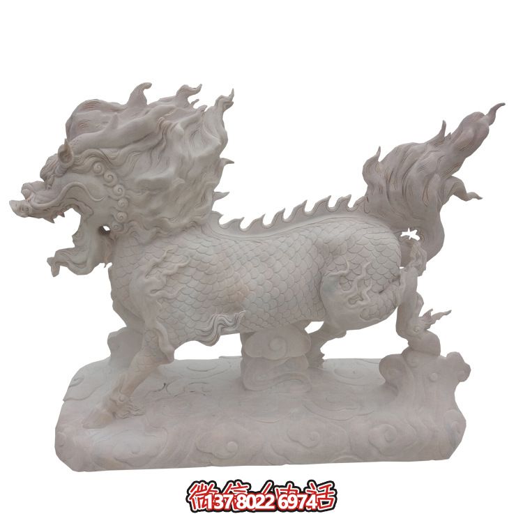 传承汉白玉石雕麒麟雕塑，美化景区户外环境