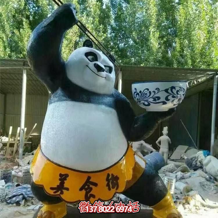 美食街玻璃钢卡通熊猫雕塑