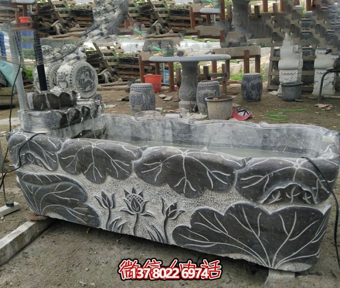 仿古荷花方形庭院鱼缸雕塑 仿古荷花方形庭院鱼缸雕塑