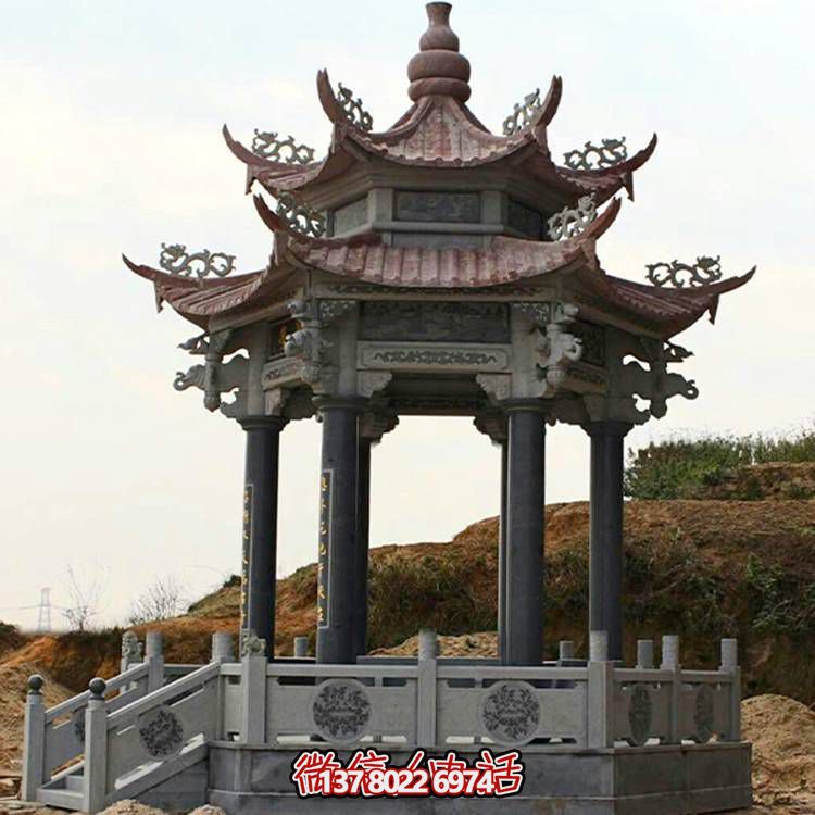古典风格二层凉亭，青石雕刻仿古园林户外摆放