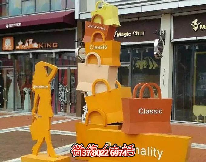 不锈钢购物袋雕塑，让您的商业街路边摆放更具艺术感