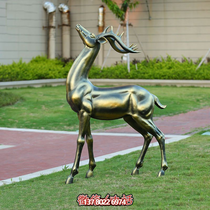 草坪装饰不锈钢仿铜抬头鹿雕塑 草坪装饰不锈钢仿铜抬头鹿雕塑