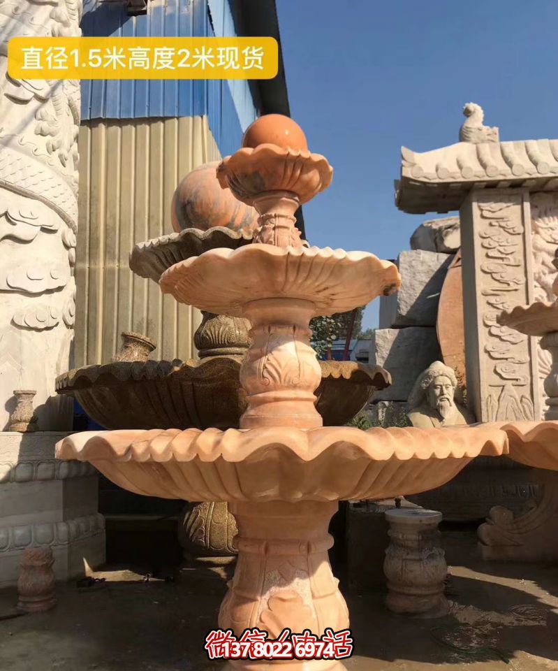 红色晚霞风水球石雕景观喷泉，点亮小区美景