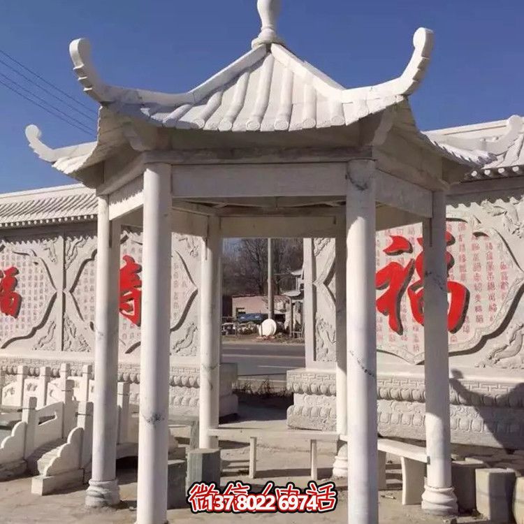 中式古建凉亭，大理石仿古装饰庭院摆放