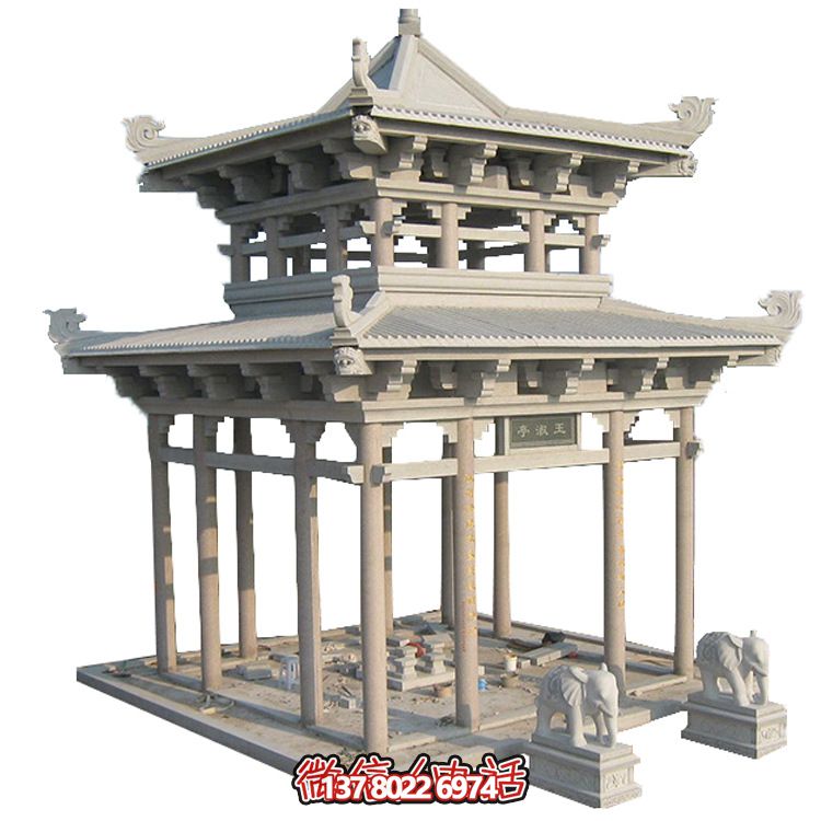 古典多角凉亭建筑大气，石雕精美，园林景观完美