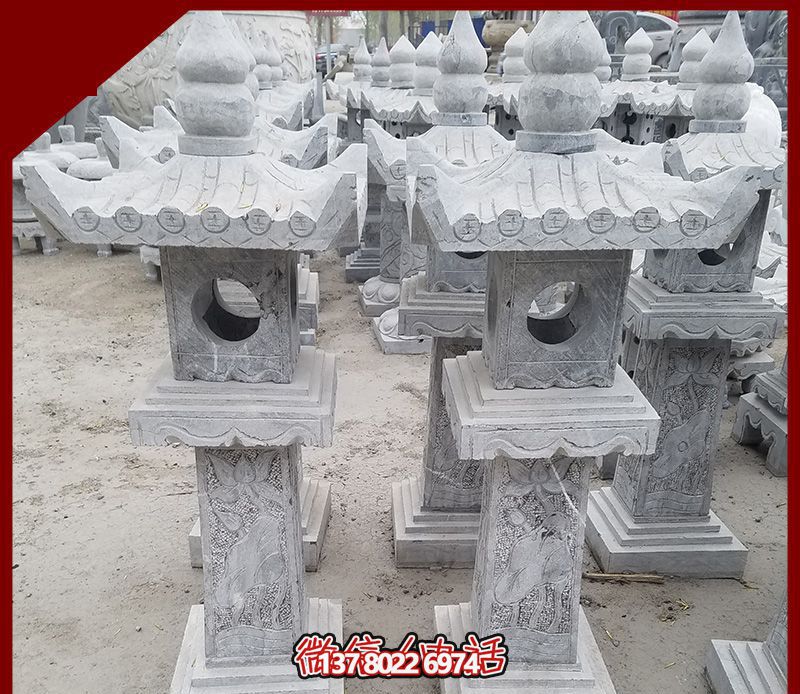 仿古石雕灯笼，装饰户外寺庙