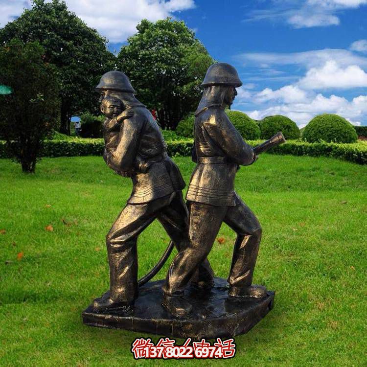 玻璃钢仿铜消防战士人物雕塑