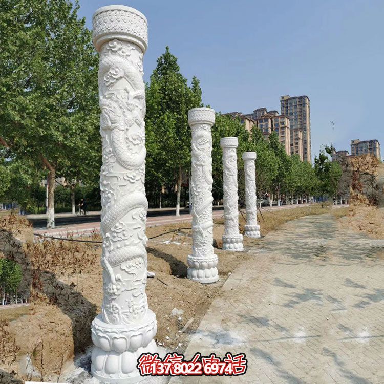 传统文化灵魂，中国龙纹大理石柱雕刻景观摆放