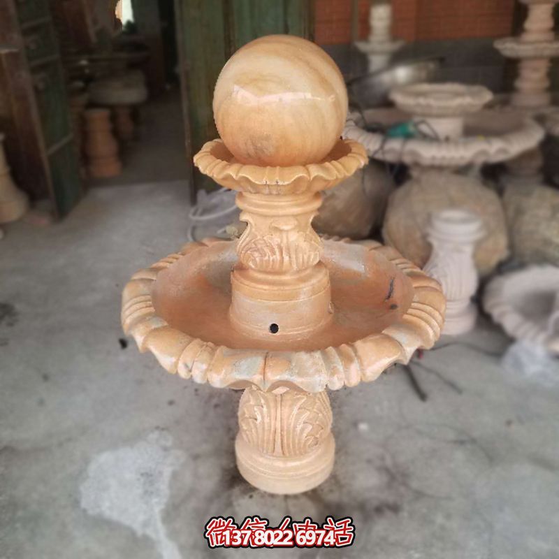 家用小型晚霞红风水球喷泉雕塑 家用小型晚霞红风水球喷泉雕塑