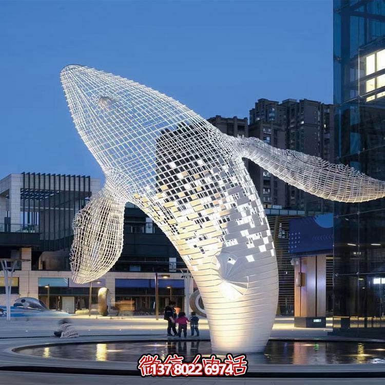精美的大型不锈钢网格鲸鱼雕塑，缀点你的户外空间