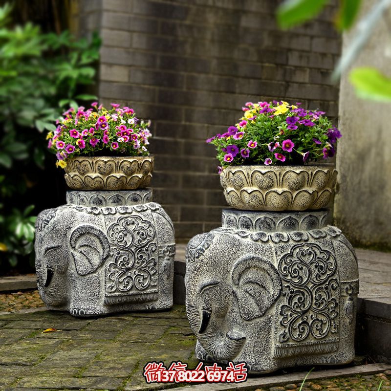 仿古石刻家用花盆摆件 仿古石刻家用花盆摆件