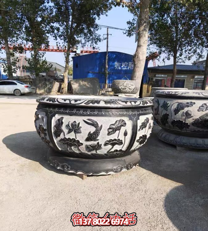 古典仿古石雕鱼缸，添点家园庭院荷花水景