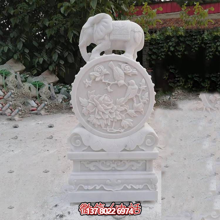 精美汉白玉大型庭院门口抱鼓石雕塑