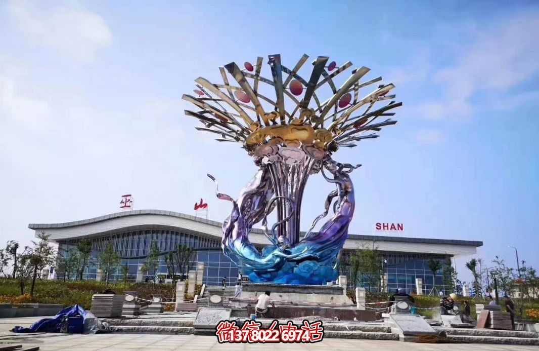玻璃钢美人鱼雕塑，给广场带来彩绘跳舞美景