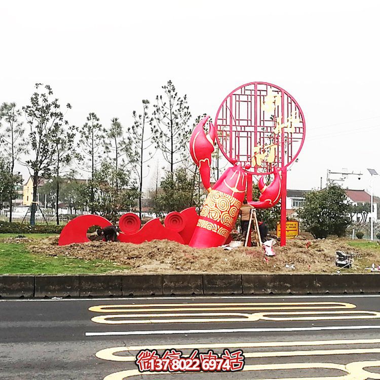 大型玻璃钢龙虾模型雕塑，装饰城市街道边