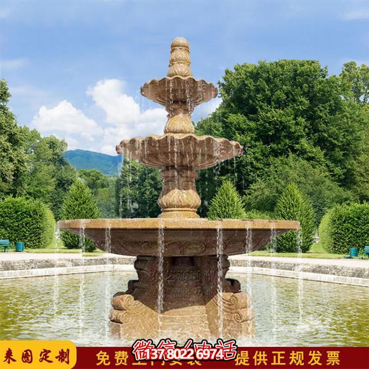 流水红晚霞，石雕户外景区摆件