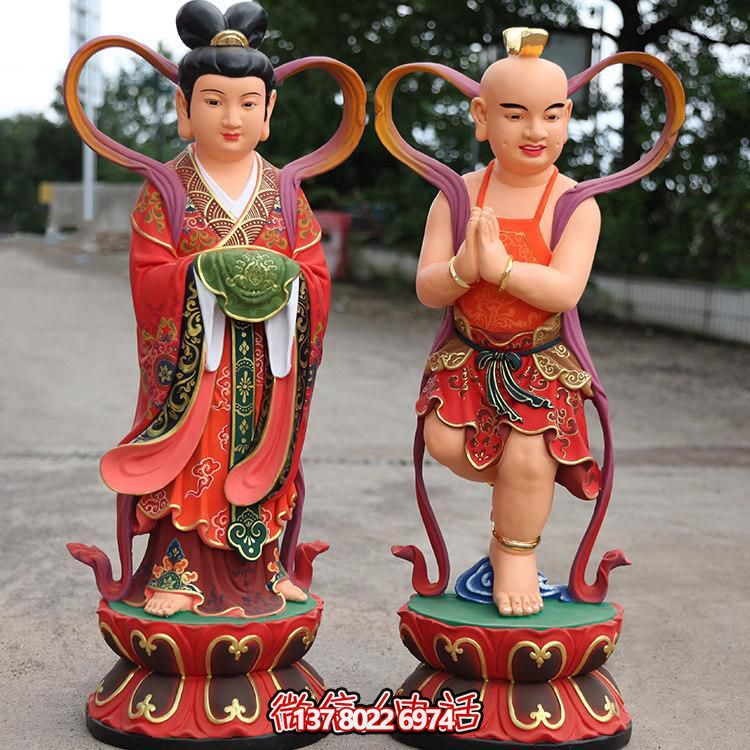 供奉观音善财童子金童玉女玻璃钢雕像摆件