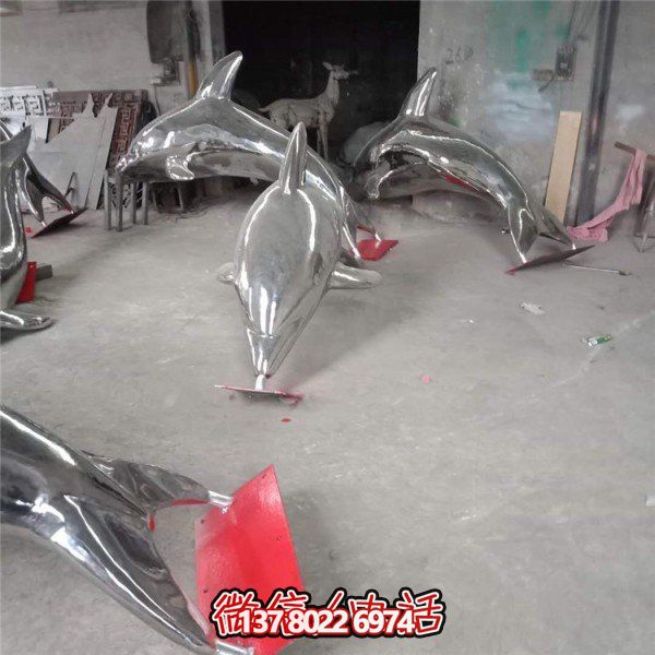 不锈钢户外景观水景海豚雕塑