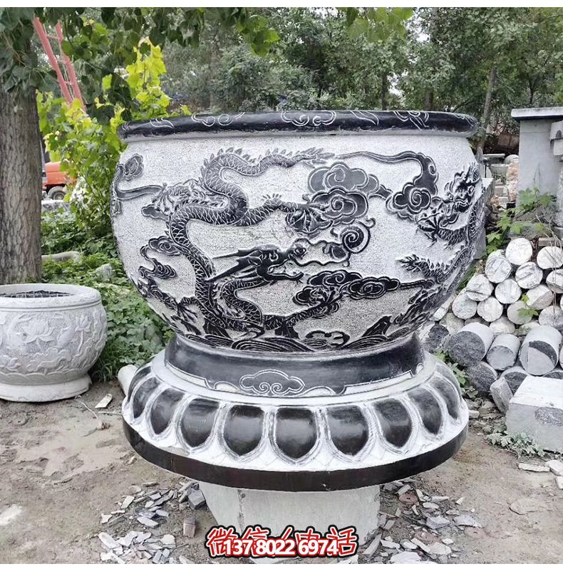 精美石雕浮雕龙花盆雕塑 精美石雕浮雕龙花盆雕塑