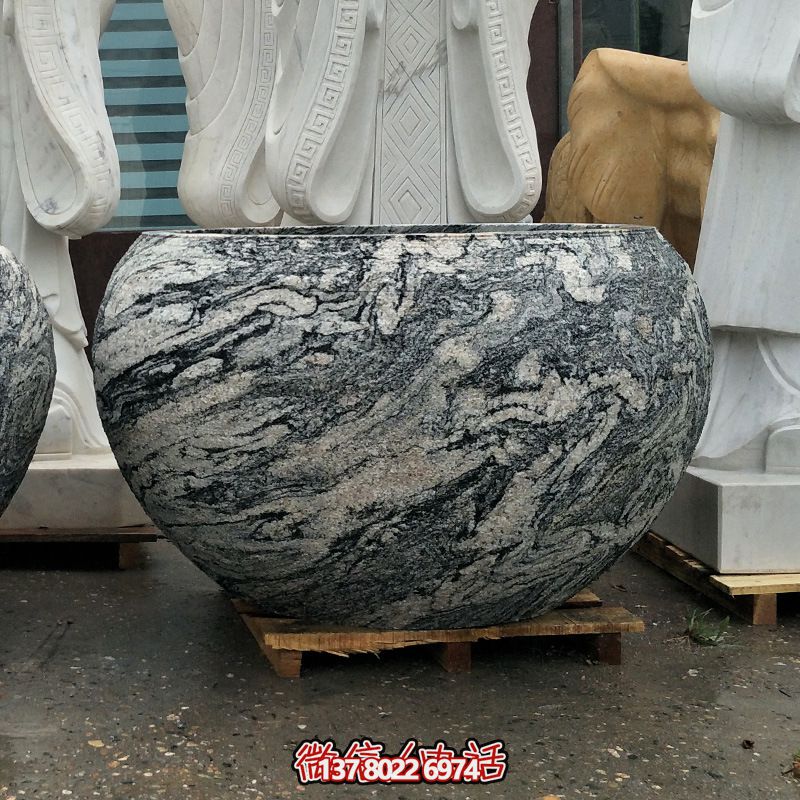 精美大理石石雕鱼缸，点缀庭院雕塑