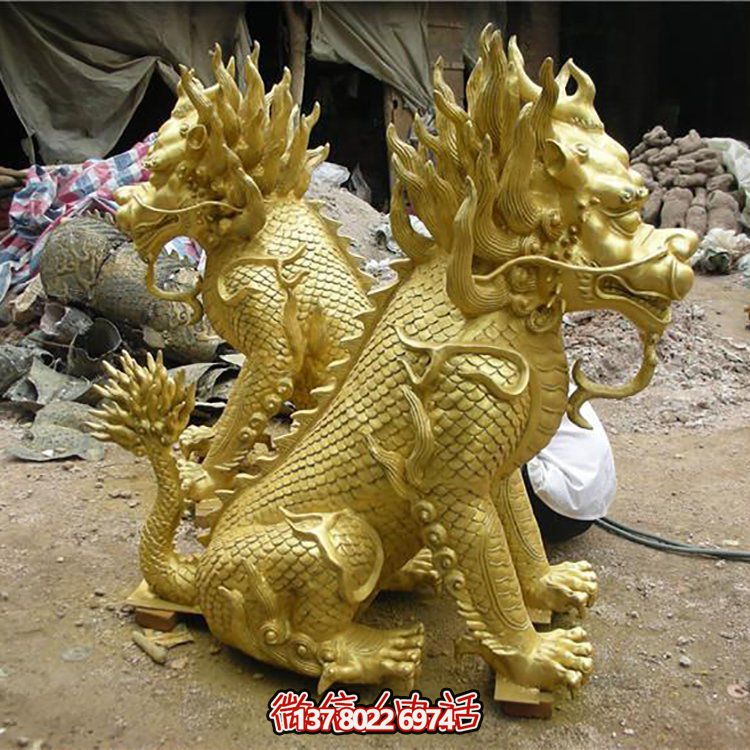 玻璃钢喷金烤漆神麒麟大型户外庭院镇宅装饰