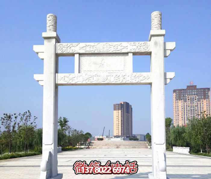 简易大理石牌楼，为公园广场摆放单门