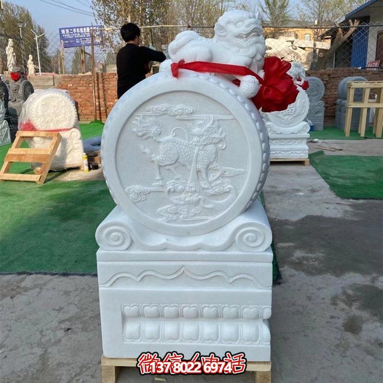 古典艺术雕塑——大理石财神貔貅麒麟门墩石雕