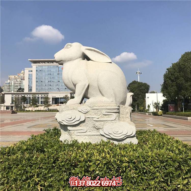 天然石材山岩十二生肖兔子雕塑