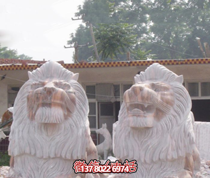 汉白玉雕刻大型仿真动物狮子雕塑 汉白玉雕刻大型仿真动物狮子雕塑