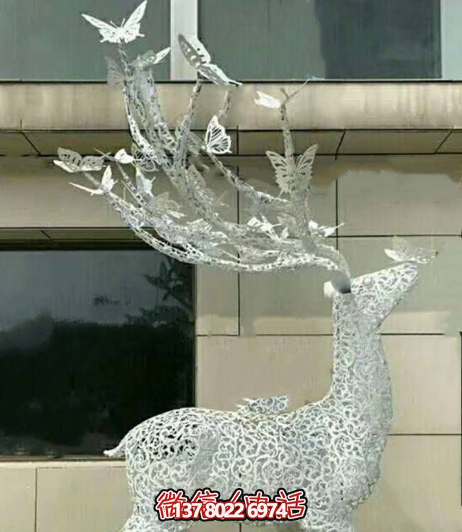 不锈钢镂空梅花鹿雕塑，环境美化小区园林