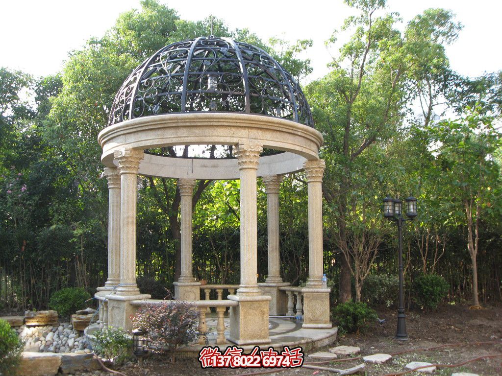 新欧式大理石柱铁艺镂空凉亭休息别墅园林景观 新欧式大理石柱铁艺镂空凉亭休息别墅园林景观