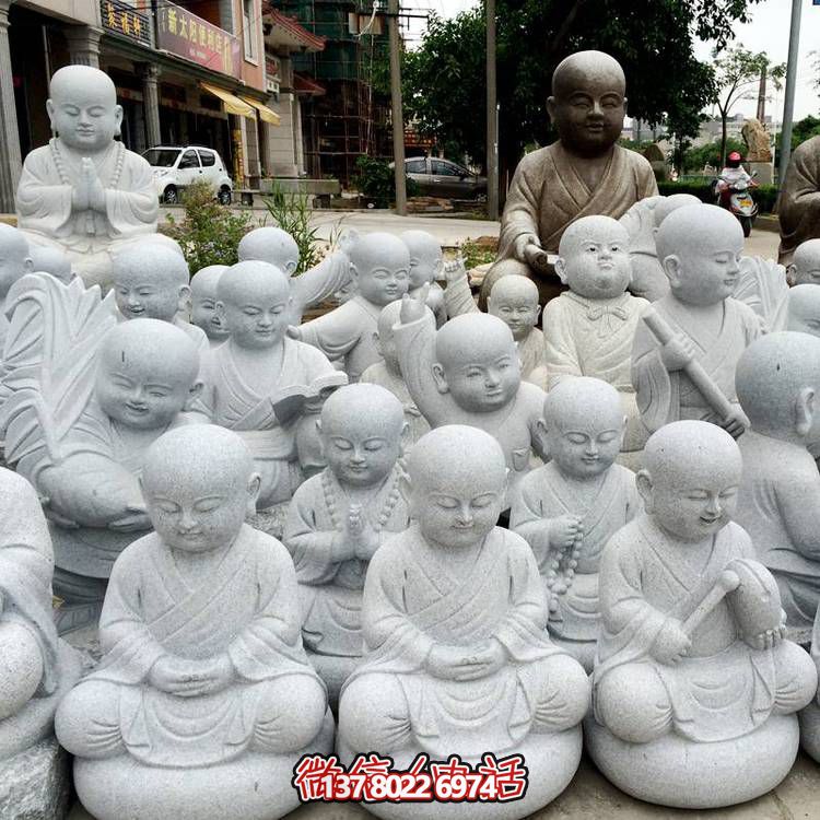 天然砂岩雕刻小沙弥摆件，美丽景致精美寺院家居装饰