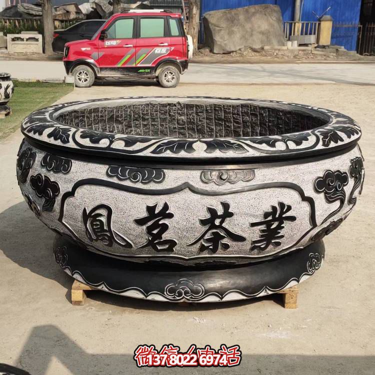 仿古青石荷花水缸，配合庭院户外，点缀人间养鱼园