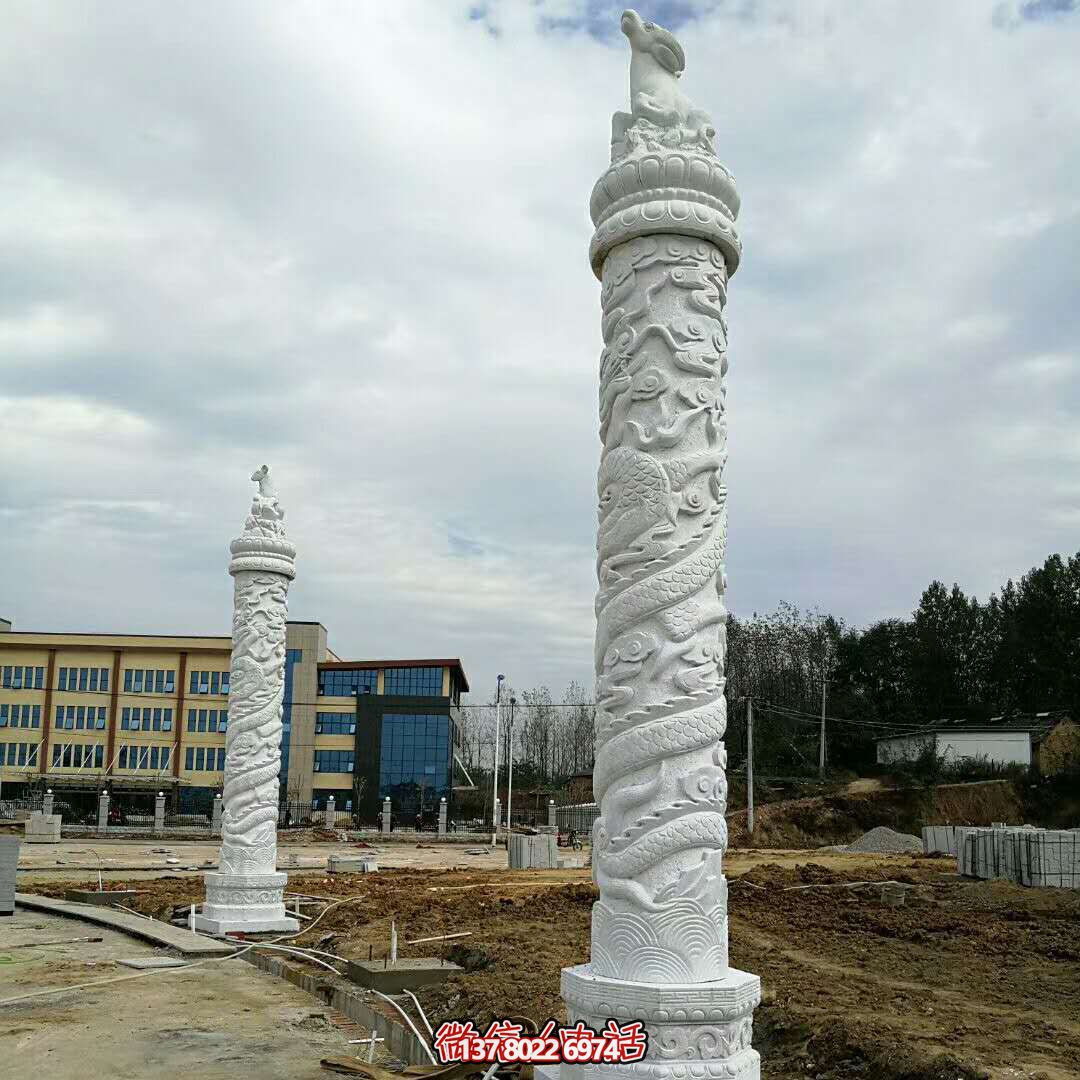 现代汉白玉石雕龙柱——助力企业宣扬气质