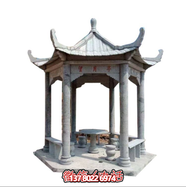 美丽月夜，精美石雕亭子